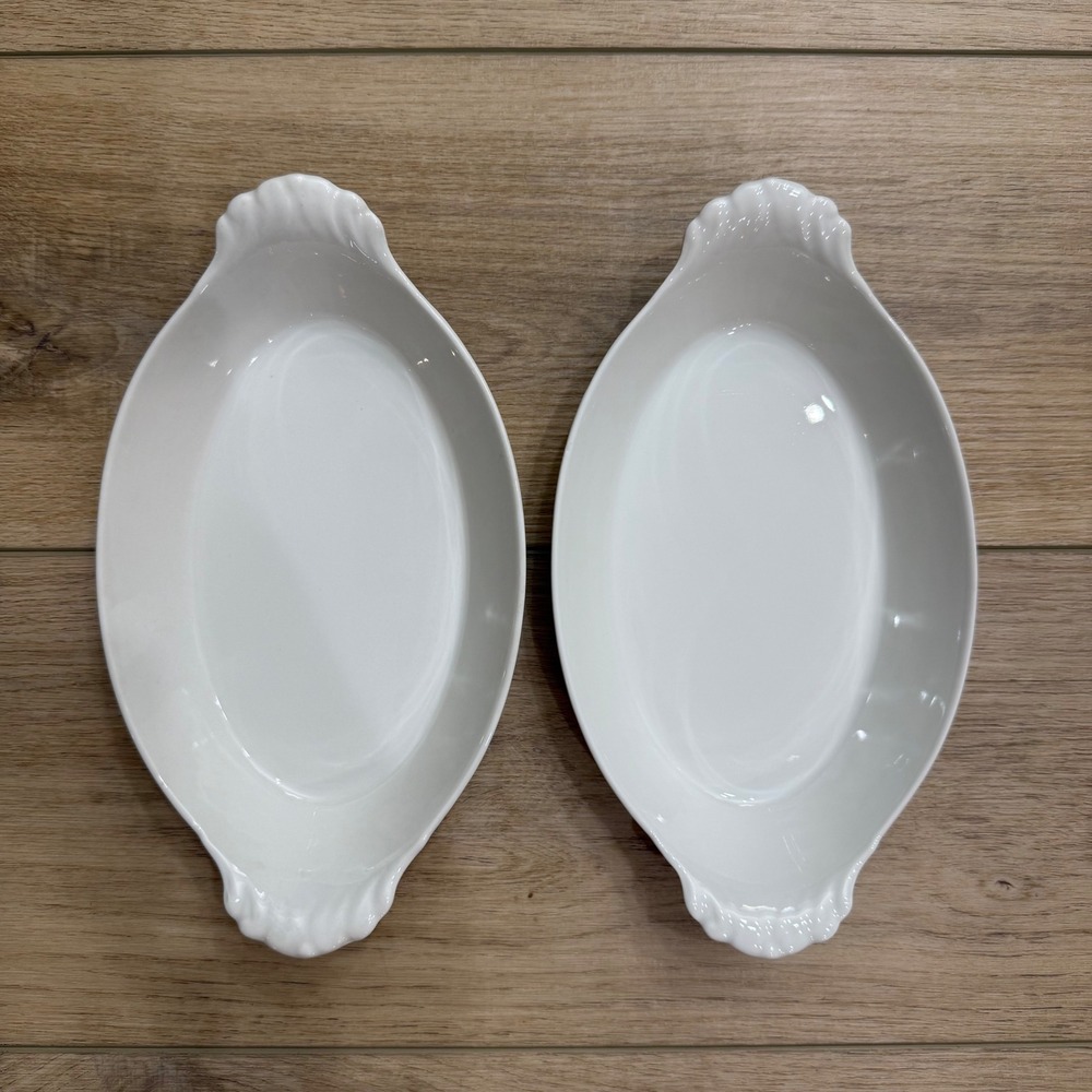 Pillivuyt France White Porcelain Au Gratin Oval Eared Bakers 12 oz Set 2